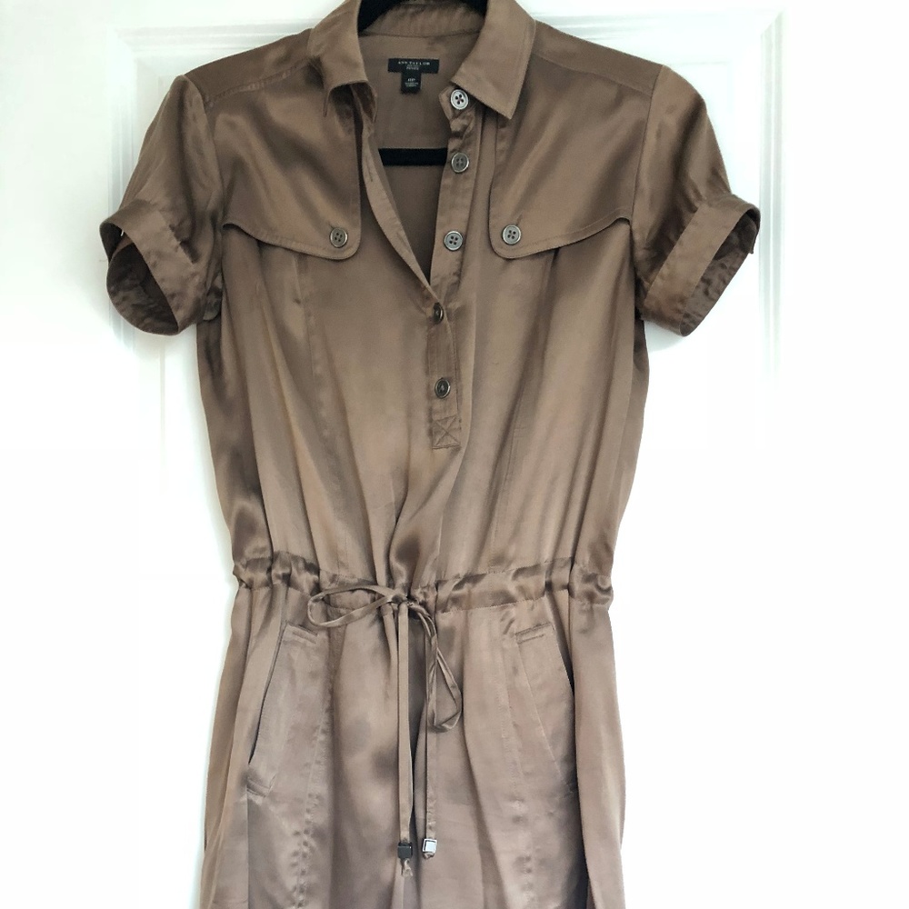 Ann Taylor Bronze Silk Cargo Dress
